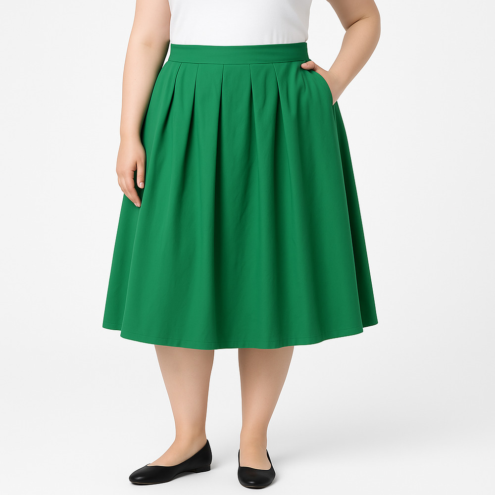 Skirt Womens Extra Large Green Aline Midi Pleated High‎ Waist Vintage Chic